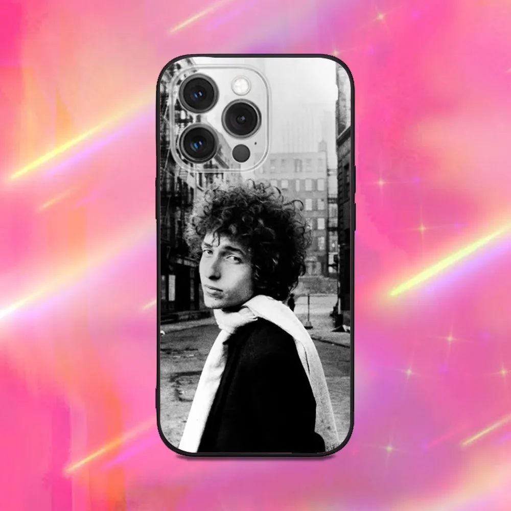 Casing Ponsel Bob D-Dylan Singer untuk iPhone 16,15,14,13,12,11,Pro,Max,Plus,X,XS,XR,SE,8,7,Mini, Casing Hitam Silikon Lembut