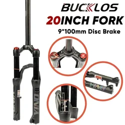 BUCKLOS 20Inch Bicycle Fork Travel 100mm BMX Air Suspension Fork 9*100mm QR MTB Touring Bike Front Fork Disc Brake Bike Parts