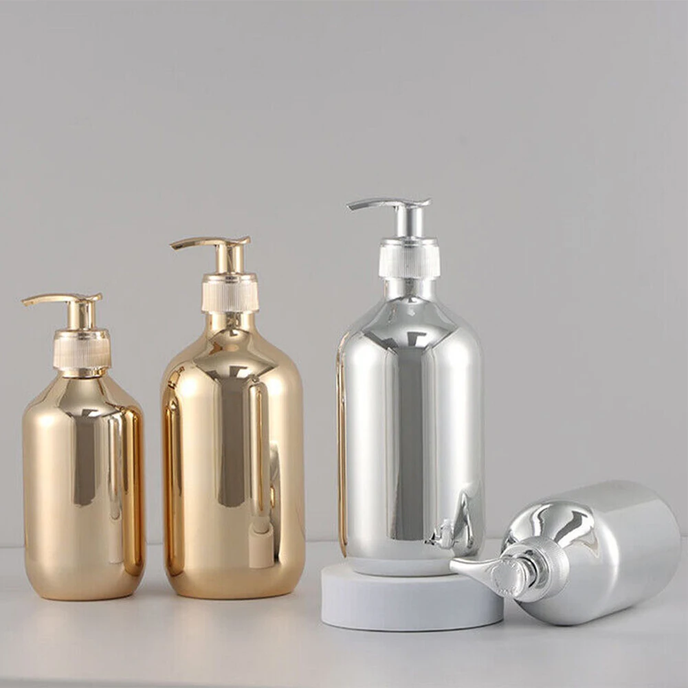 PET Plastic Soap Bottles 300ml Hand Soap Dispensers Gold Chrome Suitable for Dish Soap Hand Soap Lotion Body Wash