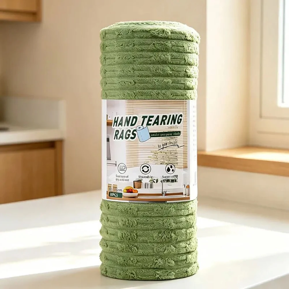 1 Roll/20pcs Disposable Dish Rag, Microfiber Towel Roll, Hand Tear Cleaning Towel, Reusable Washable Microfiber Towel 25x25CM