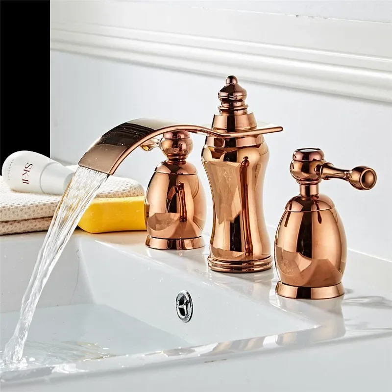 Gold Bathroom Basin Hot and Cold Rose Gold lWater Faucet Widespread Sink Mixers Tap Deck Mount Wash Tub Fauctes