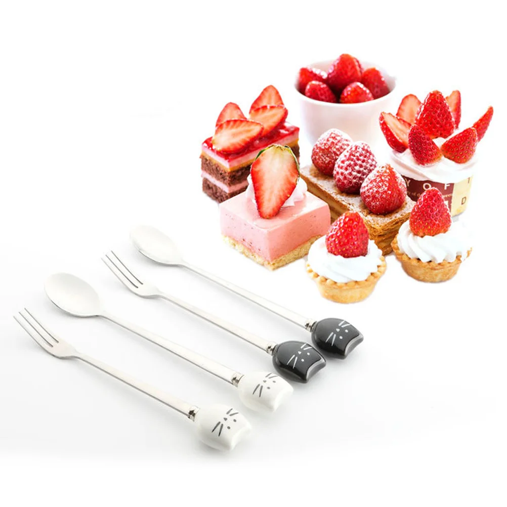 

1 Pc Ceramic and Stainless Steel Small Spoons Cartoon Coffee Milk Tea Stirring Spoon (Black )