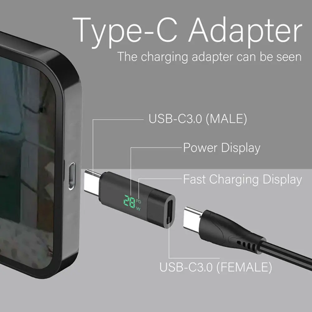 PD100W Fast Charging Type C OTG Adapter Digital Display Type-C Male To Type-C Female Connector For Cell Phones Laptop F2U5