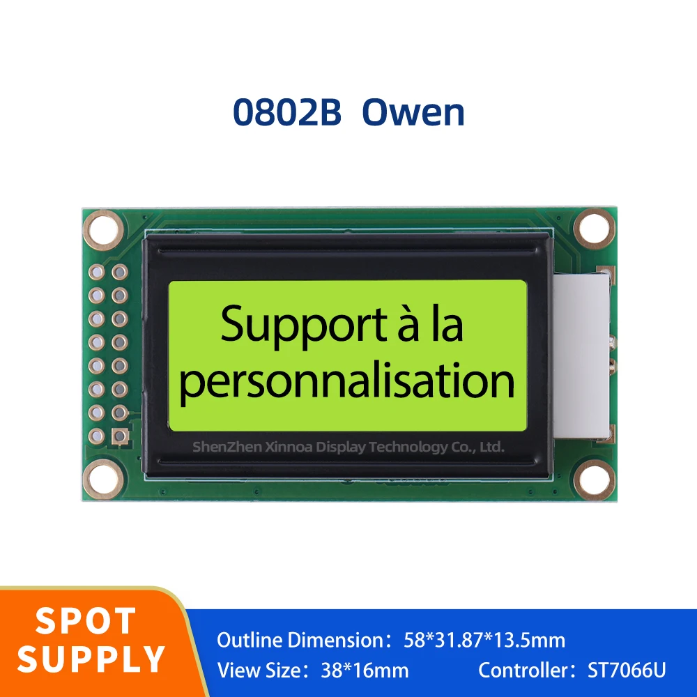 Original ST7066U Chip LCM Display Module 2*8 LCD ST7066U 58*31.87*13.5MM Yellow Green Film European 0802B Character LCD Screen