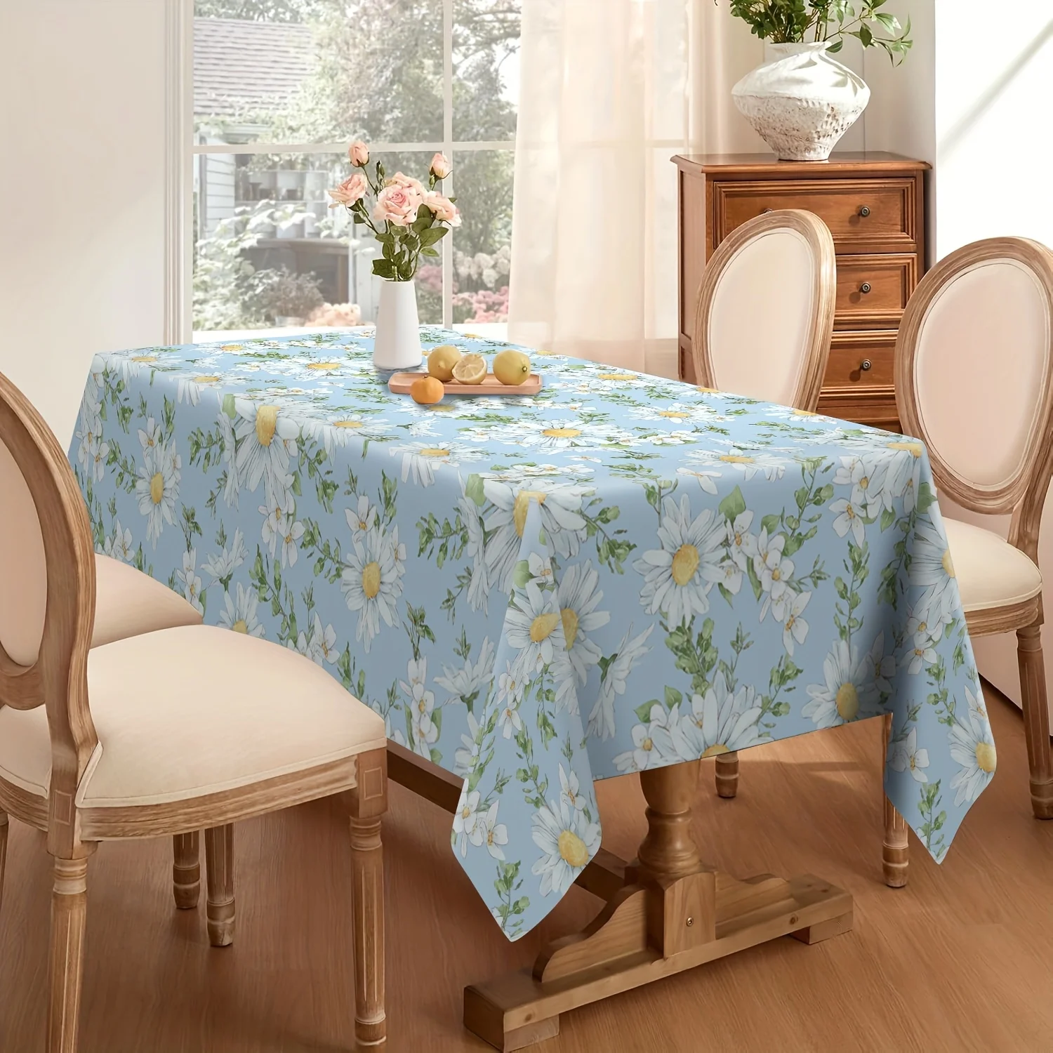 1pc of Rectangular Polyester Tablecloth with a Daisy Floral Print, Suitable for Home Picnics, Kitchen Dining, And Party Decorations, Featuring a Spring-Themed Floral Design