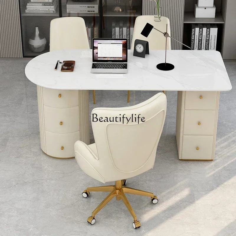 

FGWhite Executive Office Desk Modern Luxury Drawers Computer Office Desk Standing Conference Mesa De Escritorio Room Furniture