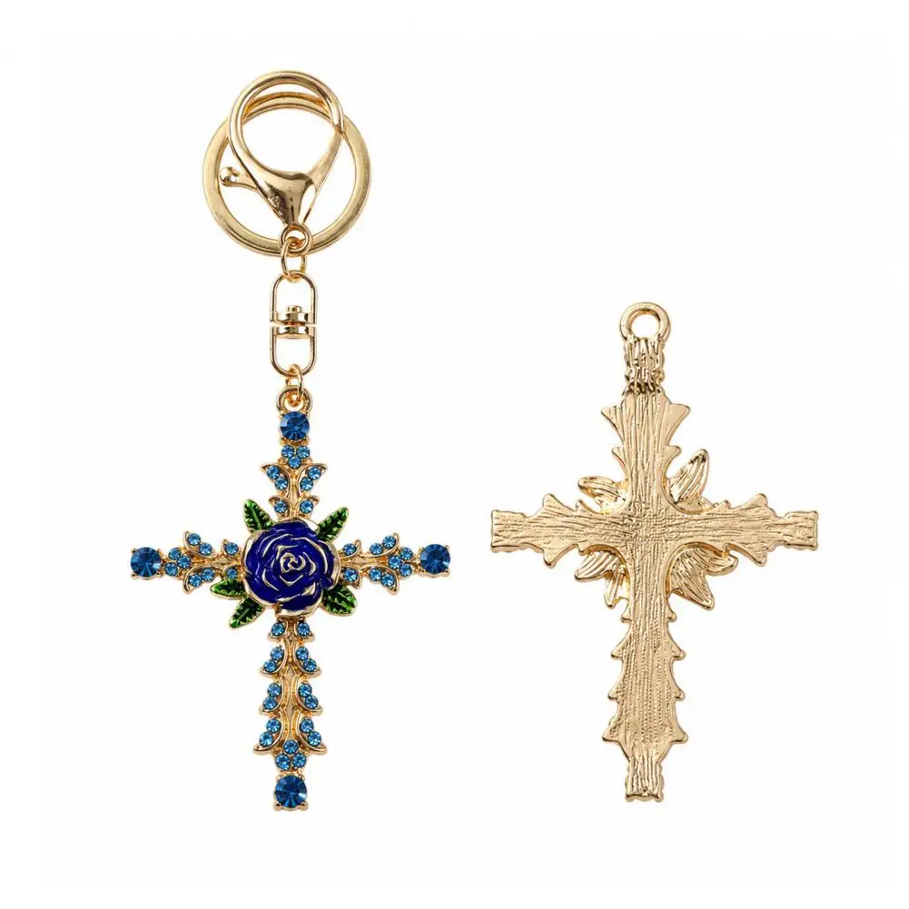 Retro Purse Charm Retro Rhinestone Rose Keychain Pendant Golden Plated Alloy Key Ring for Men Women Handbag Backpack Decoration