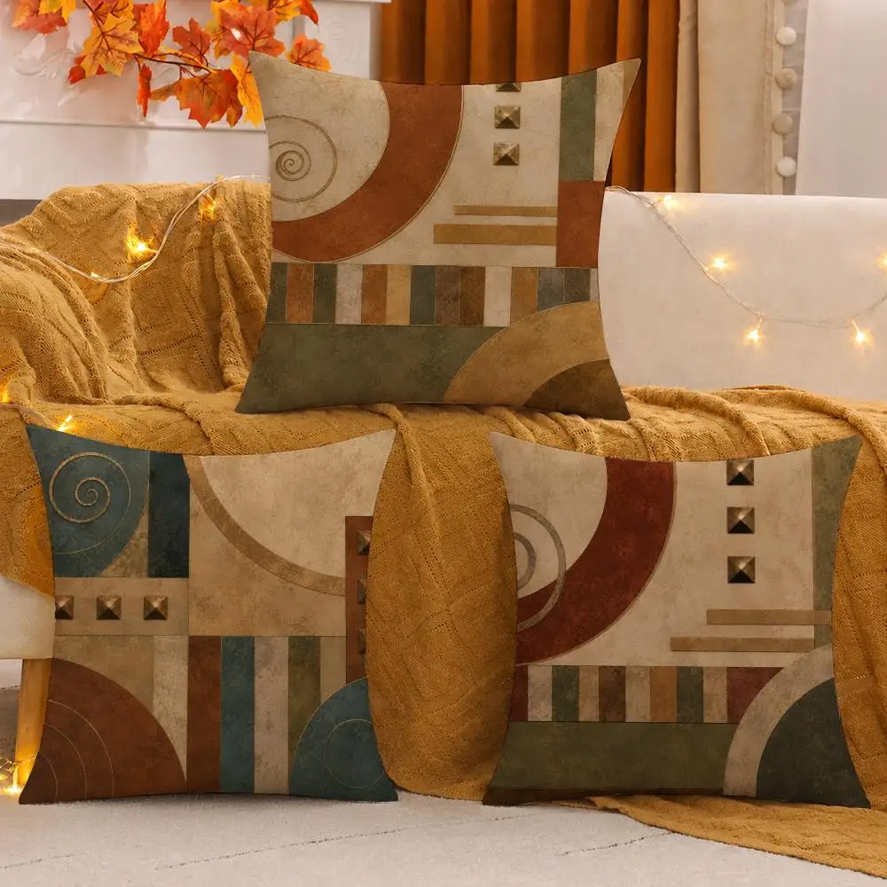 Retro Earth Tone Abstract Cushion Cover Pillow Case plush Double-sided Print Square Covers Sofa Home Cushion