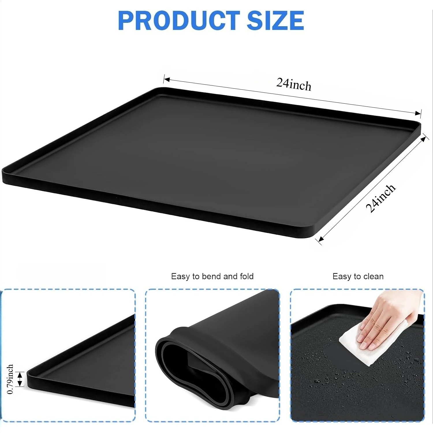 Under Refrigerator Mat, 24x24 inch Silicone Pad Raised Edge Drip Tray Leak Proof for Mini Fridge & Small Freezer