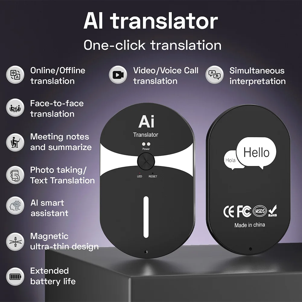 AI-powered Ultra-thin Translator Offers Online Offline Translation Simultaneous Interpretation Remote Video Voice Translation