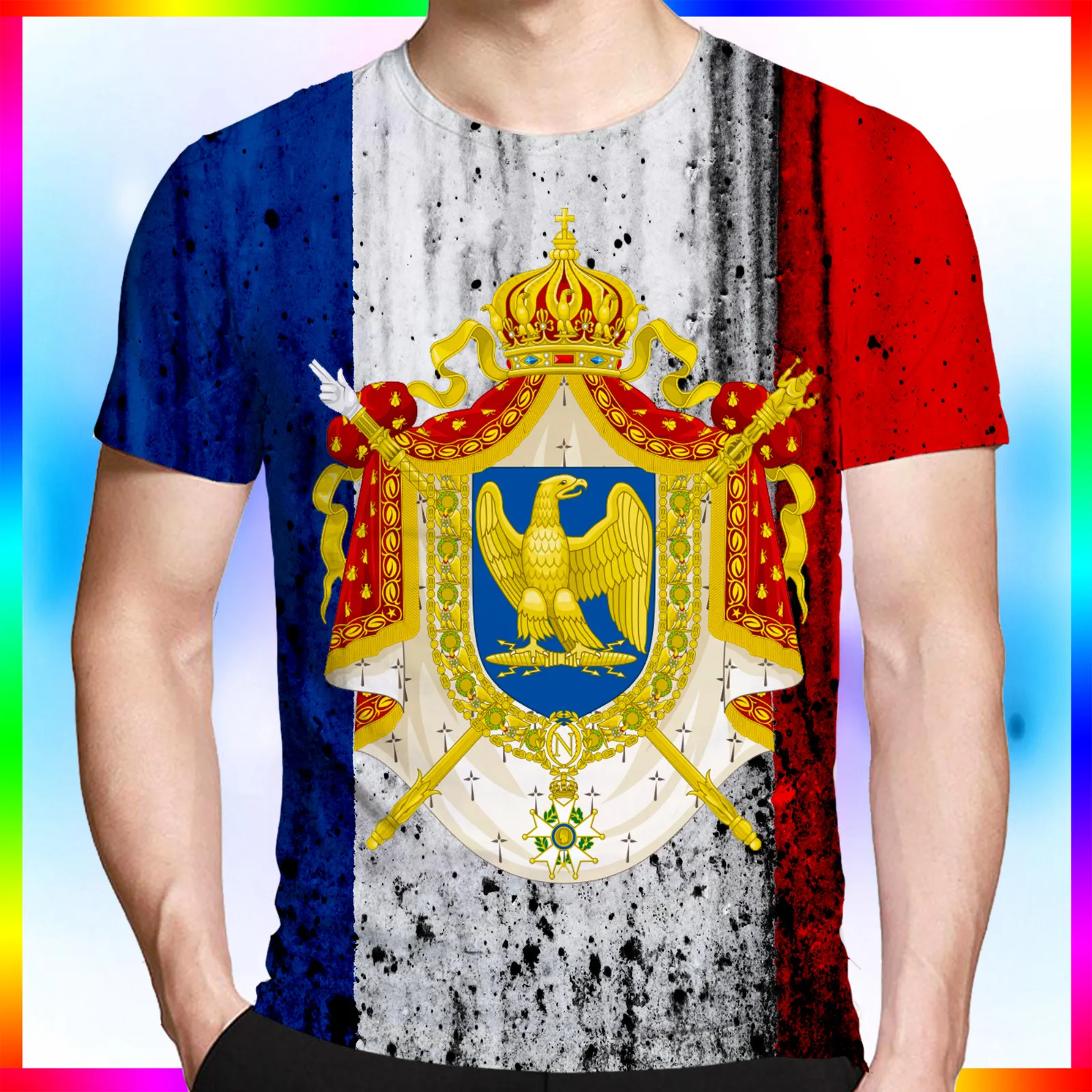 

Vintage French Flag T Shirt Loose Men Printed T-shirt National TShirts Humorous Homme Tshirt Classical Tops