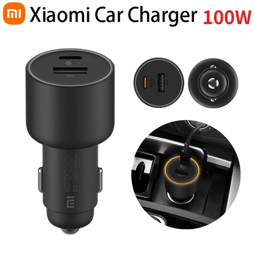 Cargador de coche Xiaomi Mi 100W MAX 1A1C carga rápida USB-A de doble puerto USB-C dispositivo inteligente totalmente Compatible con pantalla de efecto de luz