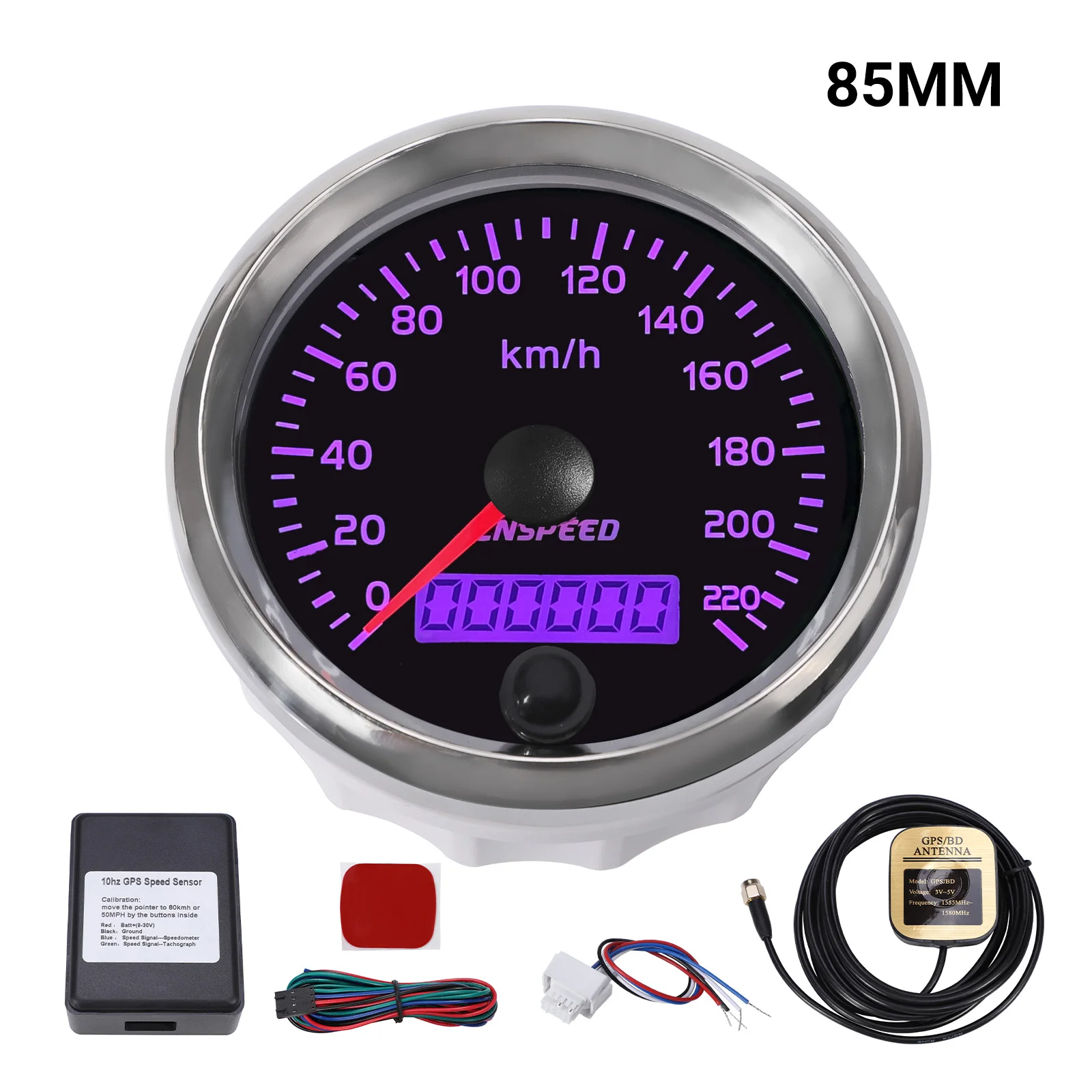 Universal W124 GPS Speedometer Sensor 12V 24V 85mm 220km/h Speed Meter with White/Amber LCD for Motor Car Truck Boat