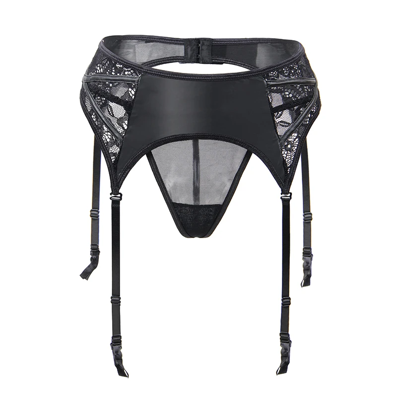 Comeondear Frauen Spitze Faux Leder Strumpf Gürtel Strumpfband Plus Größe Dessous Unterwäsche mit 4 Riemen und G-String für Strümpfe