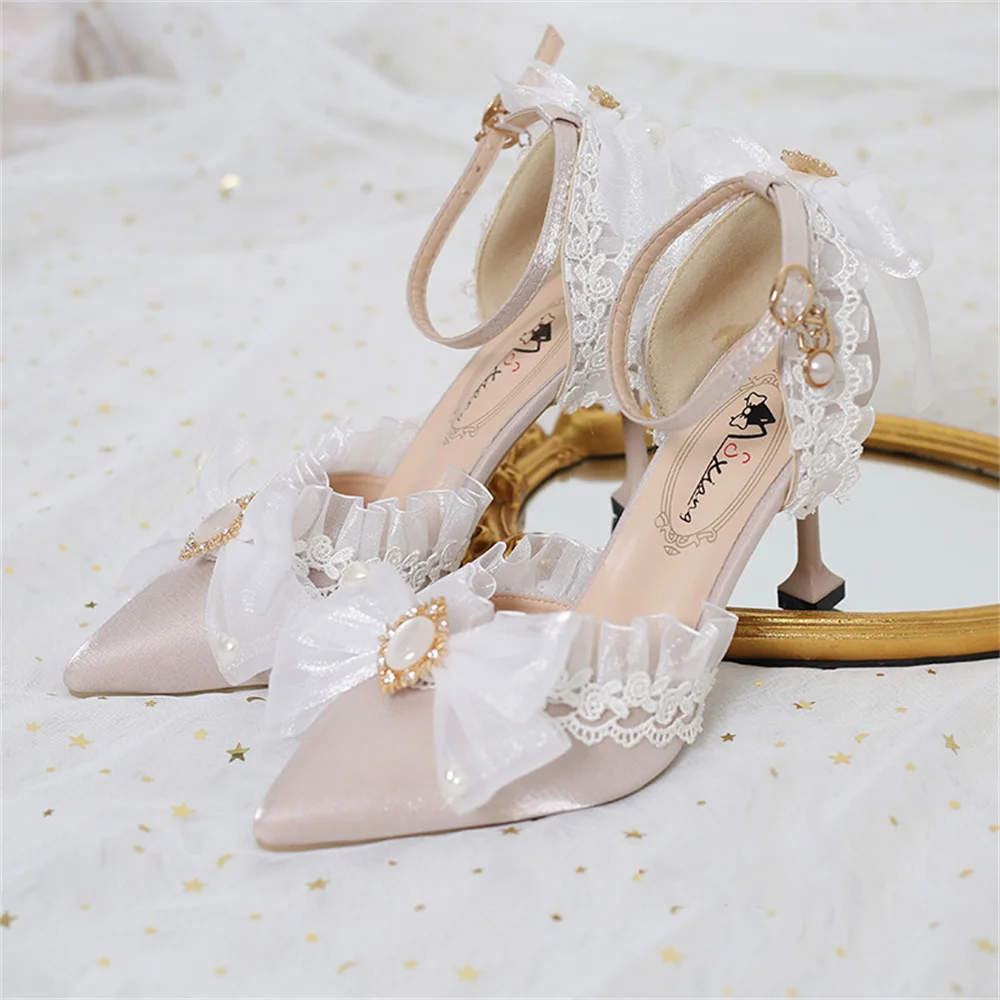 

Summer Woman Multicolor Lace Bowknot High Heel Lolita Shoes Victoria Princess Embroidery Vintage Sweet Lolita Shoes Cosplay