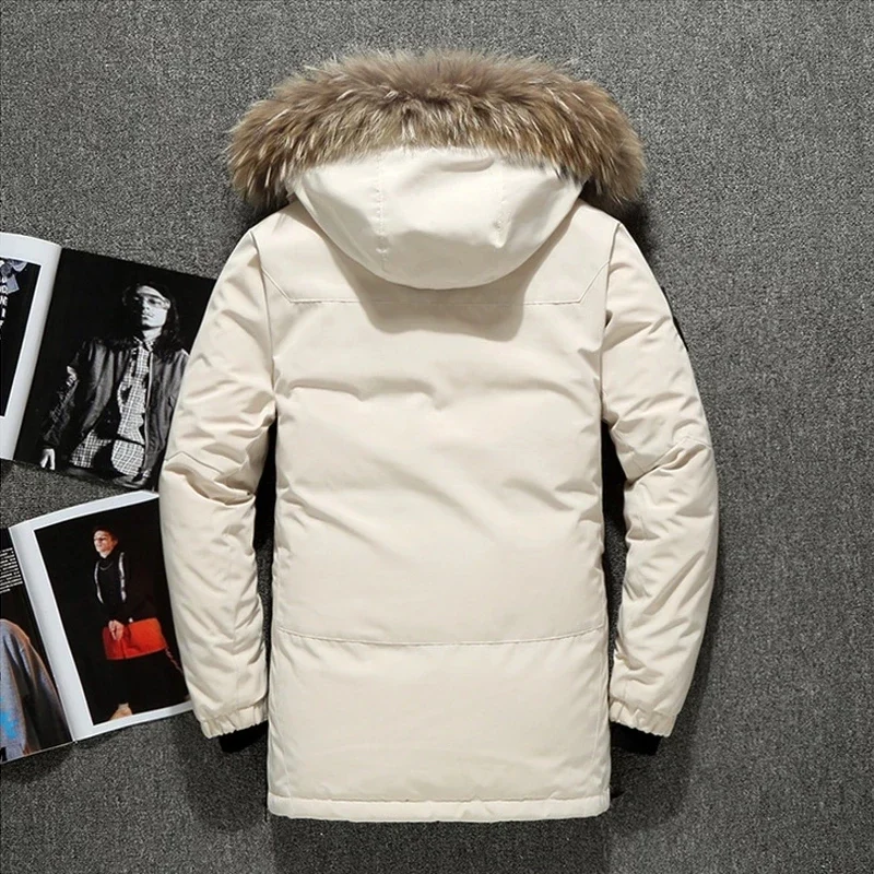 -30 Degree Keep Warm Winter Down Jacket Men Hooded Fur Collar Windbreaker White duck Down Coat Male M-XXXL Padded Snow Coat