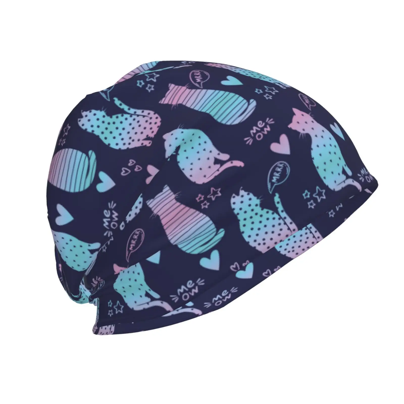 Silhouette Cats Print Beanie Hat For Men And Women Winter Warm Hats Knit Slouchy Thick Skull Cap
