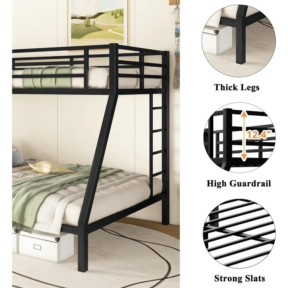 Litera de Metal para niños, cama de dormitorio, litera resistente con 2 escaleras, litera que ahorra espacio para adolescentes y adultos