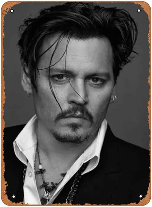 ASIOADWNA Tin Sign Vintage Johnny Depp Black And White Poster Wall Decoration Home Decoration Art Poster Frameless Wall Dec sign