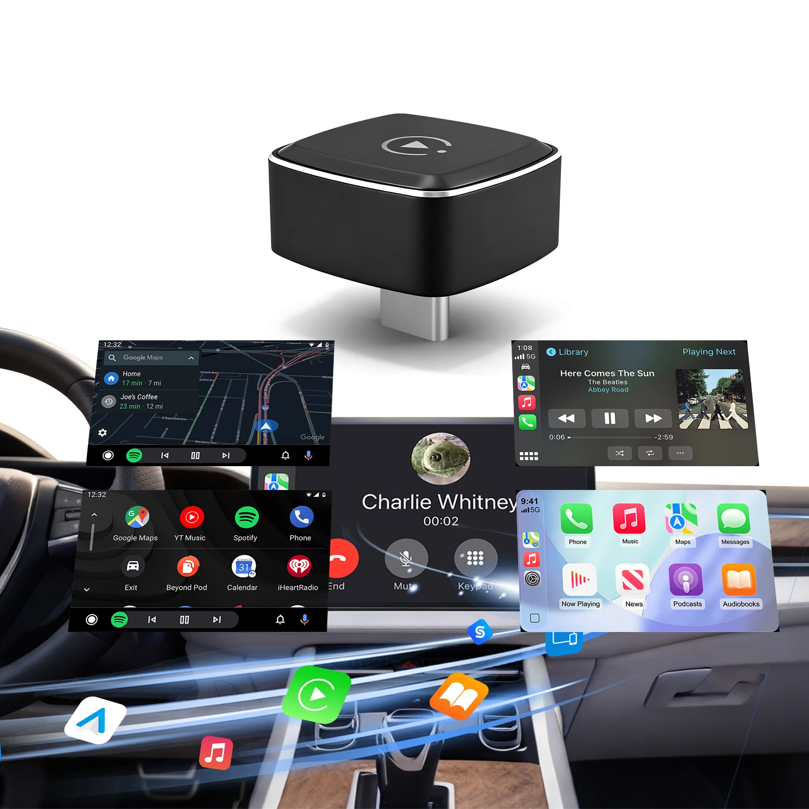 EzoneTronics Wireless CarPlay Android Auto Adapter for Factory Type-C Wired Car, Wireless CarPlay & Android Auto 2 in 1