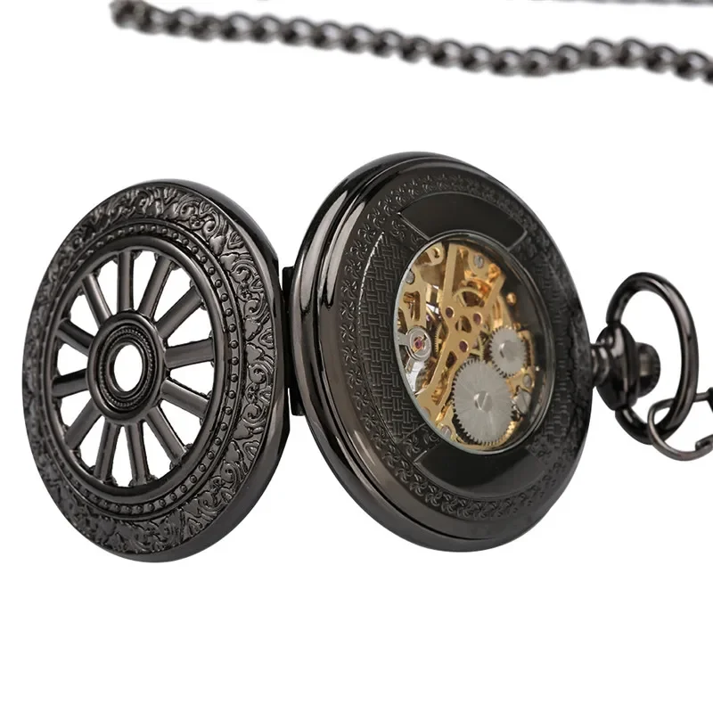 Antique Hollow-out Wheel Design Manual Handwind Mechanical Pocket Watch Fob Watches Pendant Clock Gifts for Men Women