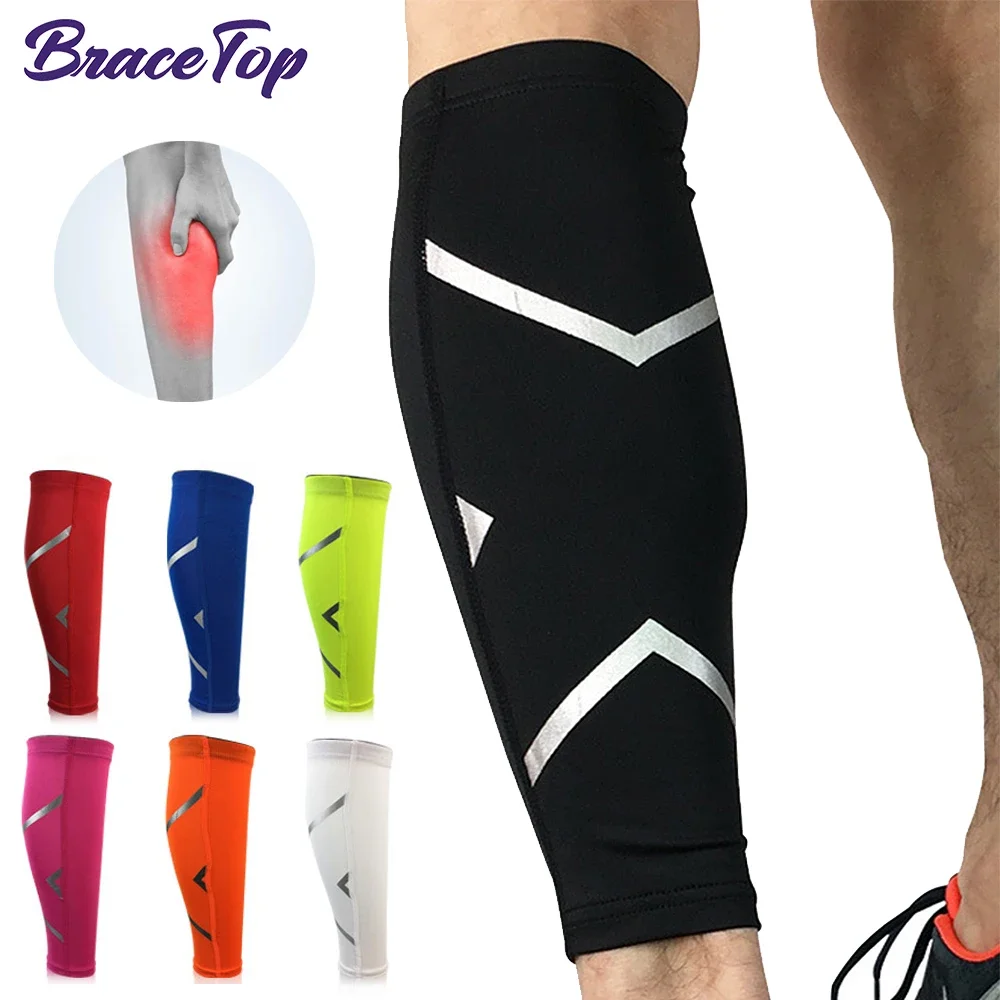 BraceTop 1 PC Sports Calf Compression Sleeve Shin Splint Support Guard Leg Protection Sock for Basketball Running Cycling Travel