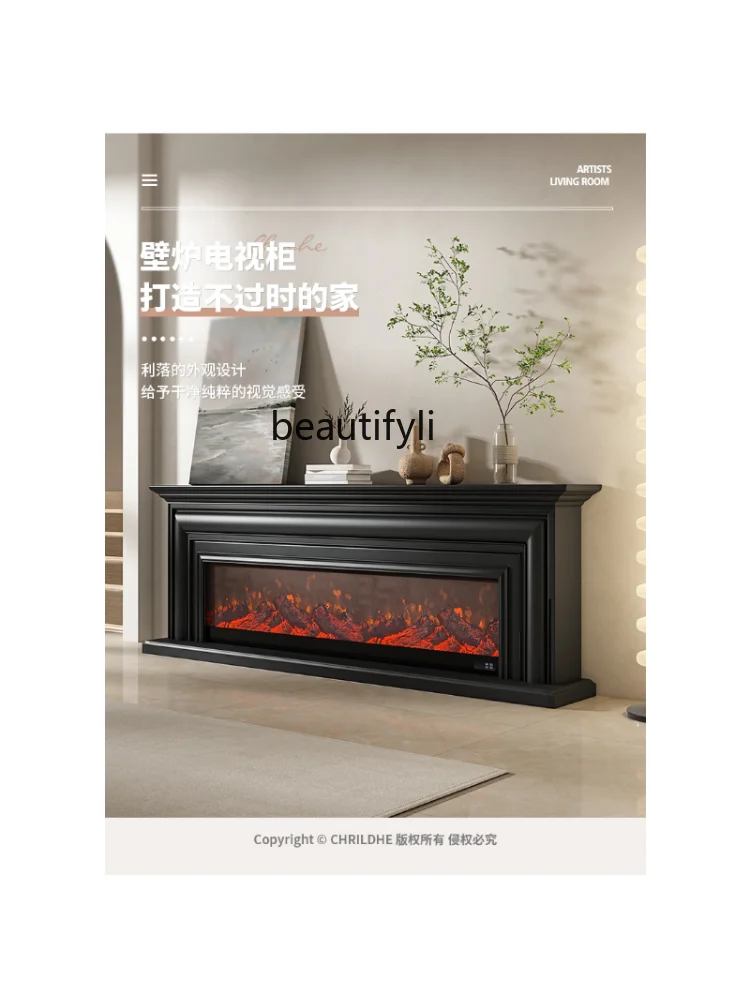 Italian Simple Fireplace TV Cabinet Black Heating Electronic Fireplace Simulation Curio Cabinet Floor Cabinet furniture