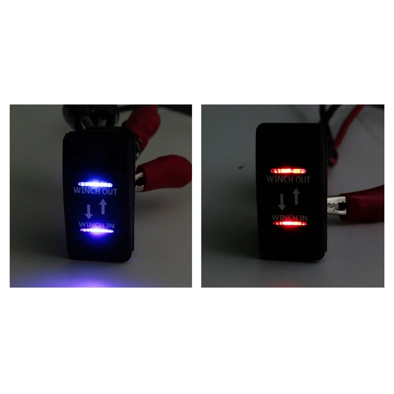 2 Pcs 12V 20A Winch In Winch Out ON-OFF-ON Rocker Switch 7 Pin LED , Red & Blue