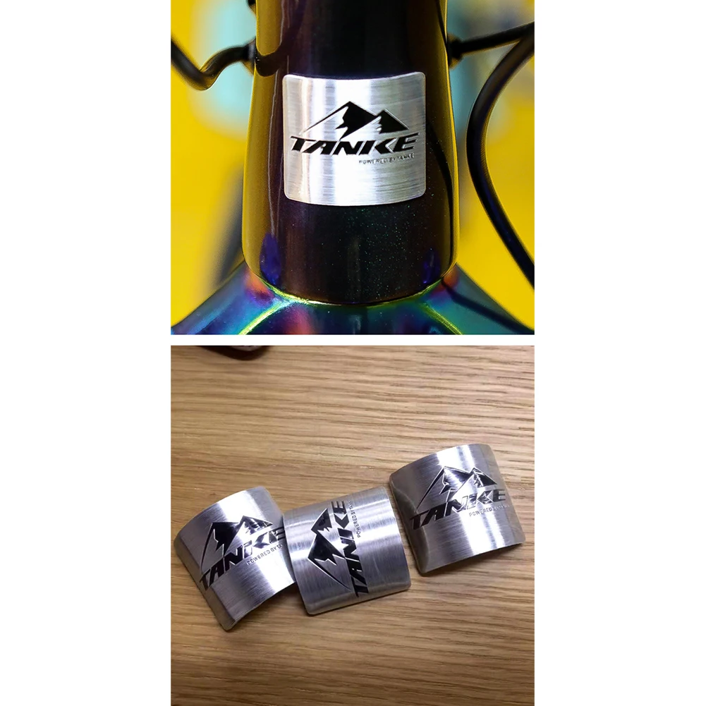 

TANKE Bike Head Badge Decals with Protective Film Aluminum Alloy Material Adjustable Curvature for Folding Bike Fork Tubes