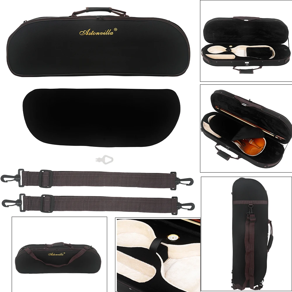 AstonVilla 4/4 Violin Case Oxford Violin Storage Box Violin Protector Bag Built in Hygrometer Violin Parts & Accessories VB-90