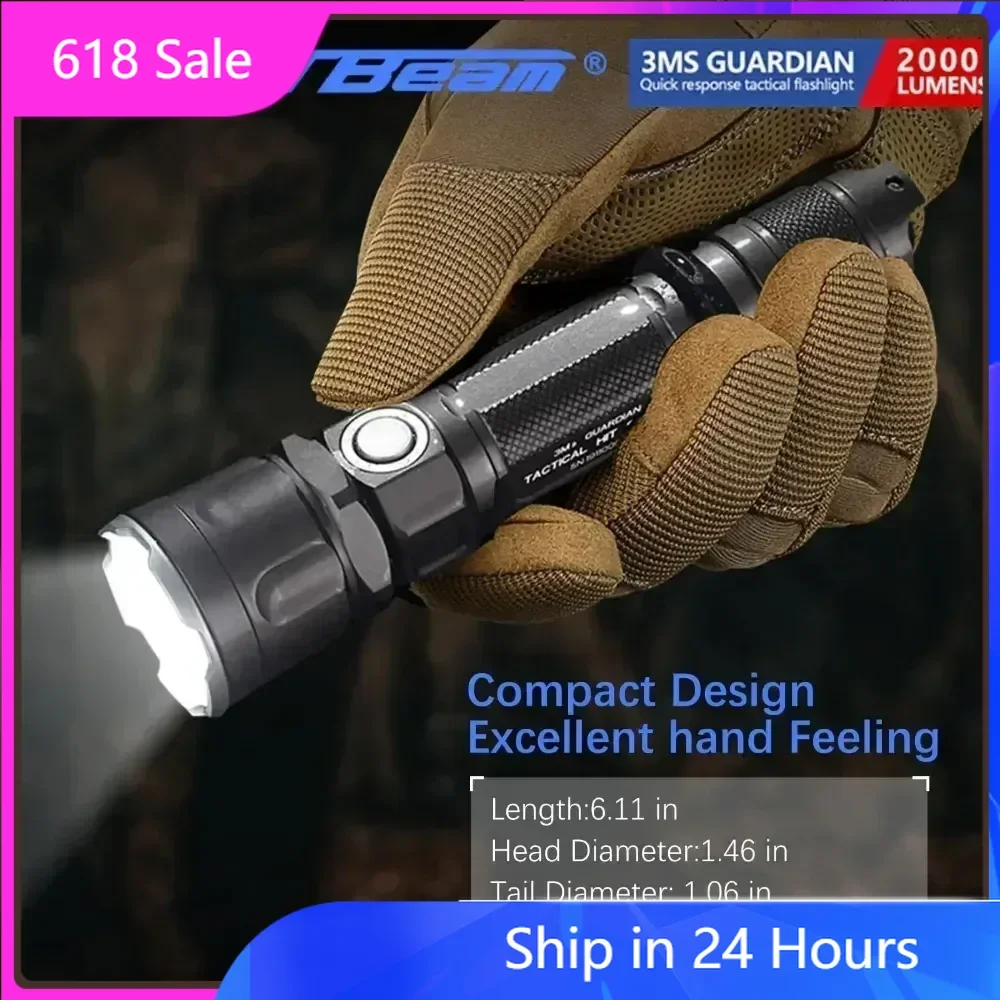 

JETBeam 3MS EDC LED Flashlight 2000 Lumens USB-C Rechargeable Water Resistant Black EDC Tactics Everyday Carry