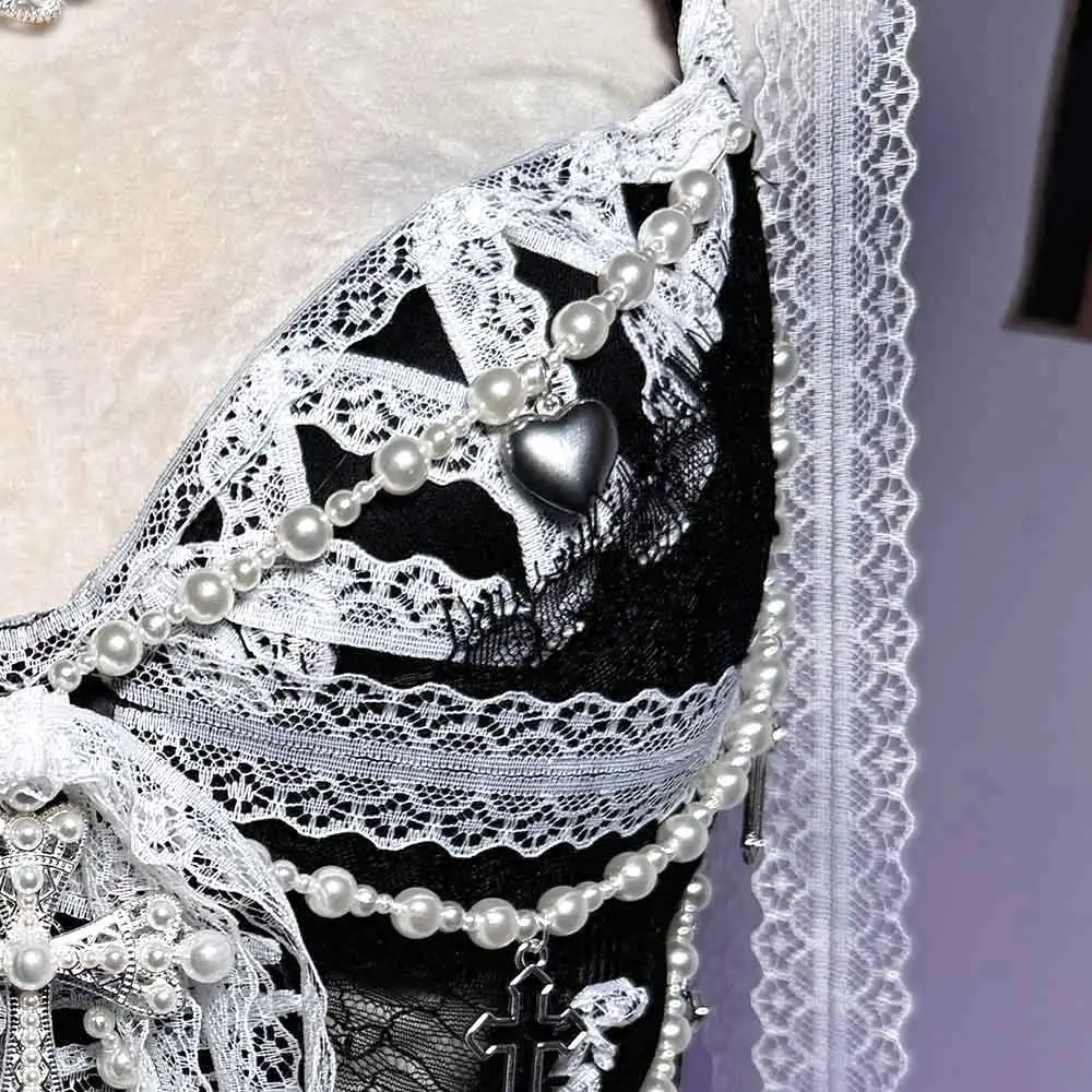 Ropa de Club para niñas electrónicas, corazón Grunge hecho a mano, TOPS de encaje Y2K, vestido gótico de los años 90, Punk Rock, Harajuku, Cruz gótica, Emo, bricolaje, Kawaii Eco