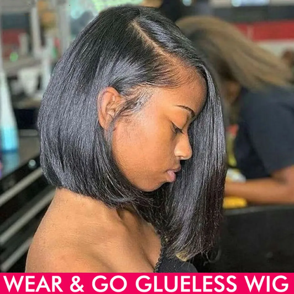 Wear And Go Glueless 100% Human Hair Wig HD Lace Bone Straight Short Bob 13x4 Lace Frontal Wig Ready To Go Wigs Pre Cut No Lace