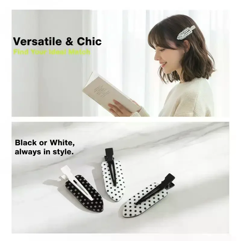 2Pcs Black White Dot Acrylic Hair Clips Minimalist Secure Hold Suitable For Daily Wear Party Outfits Hair Styling Accessories