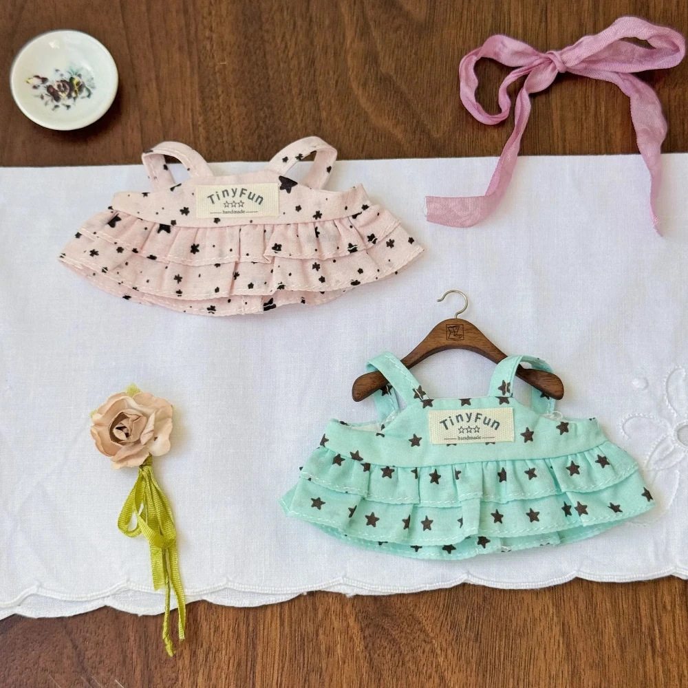 Handmade Star Suspender Skirt for 10-17cm Plush Doll Spring Summer Green Pink 10cm Doll Clothes Replacement Outfit
