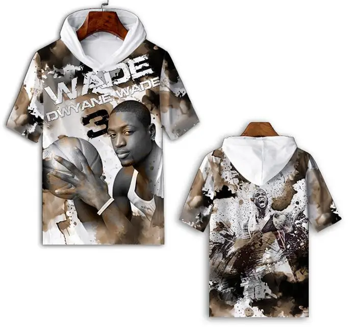 

Новая мужская футболка с короткими рукавами и принтом Дуэйна Уэйда, молодежная модная футболка из полиэфирного волокна с мультяшным рисунком, приятная для кожи, дышащая.