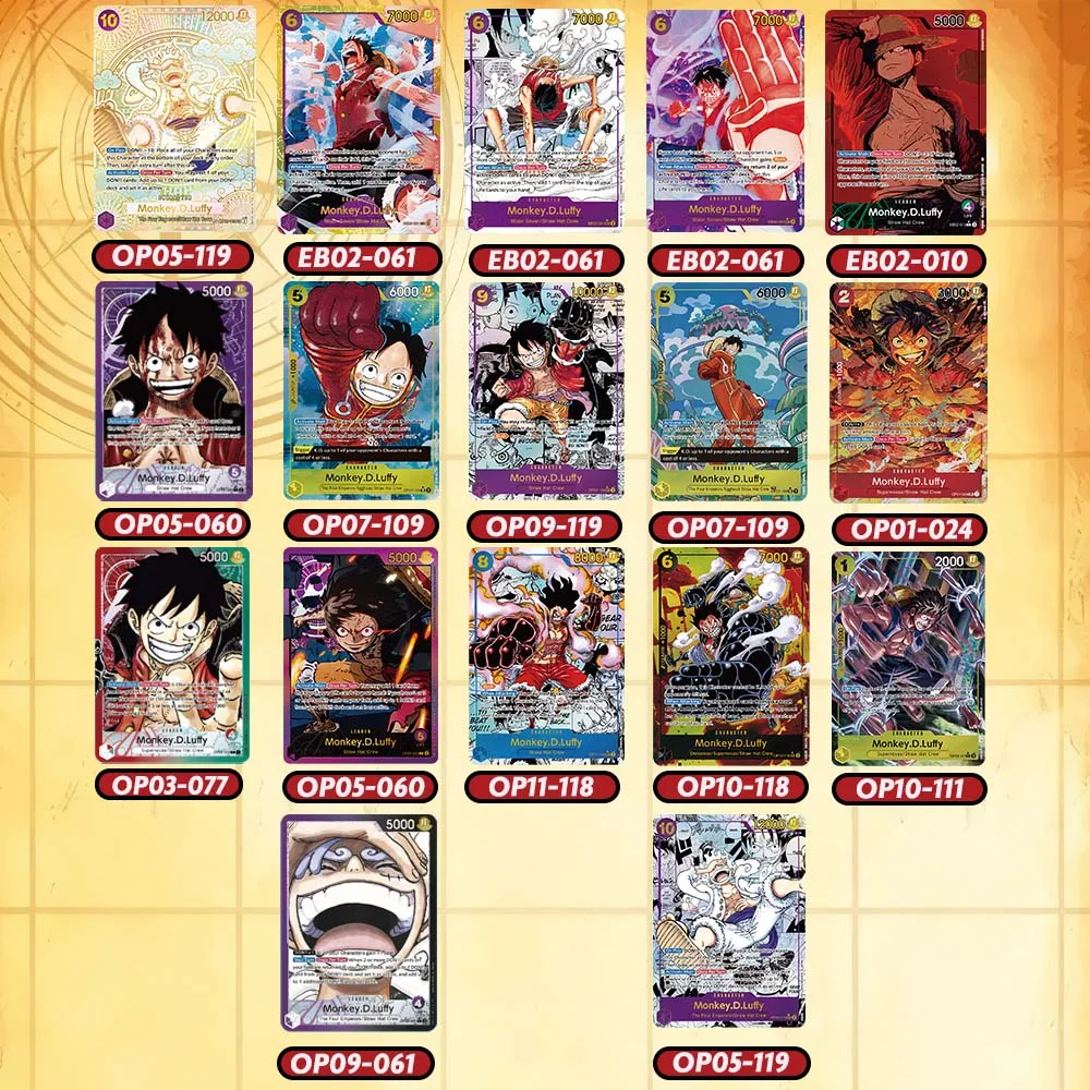 Tarjeta de colección OPCG de una pieza de Anime EB02 Monkey D Luffy OP01/02 OP05/07 OP10/11 tarjeta Flash refractiva regalos en inglés para niños