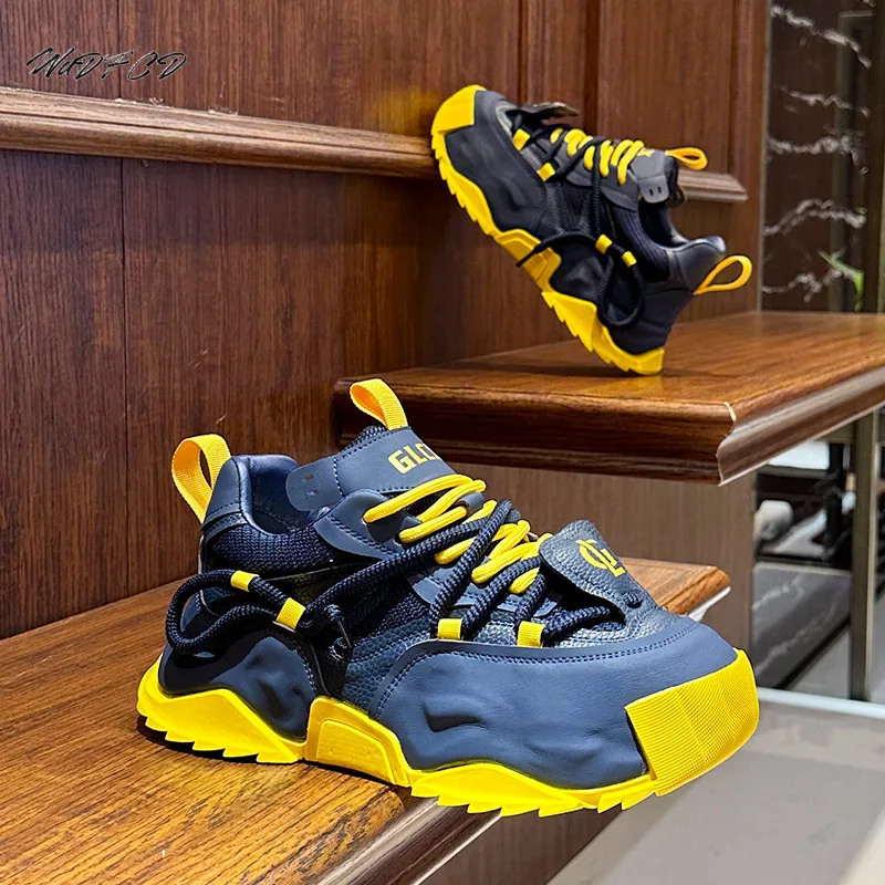 Chunky Sneakers Plus Size 45 46 Men Original Designer Sport Shoes Fashion Casual Leather Upper Increased Internal Platform Shoes