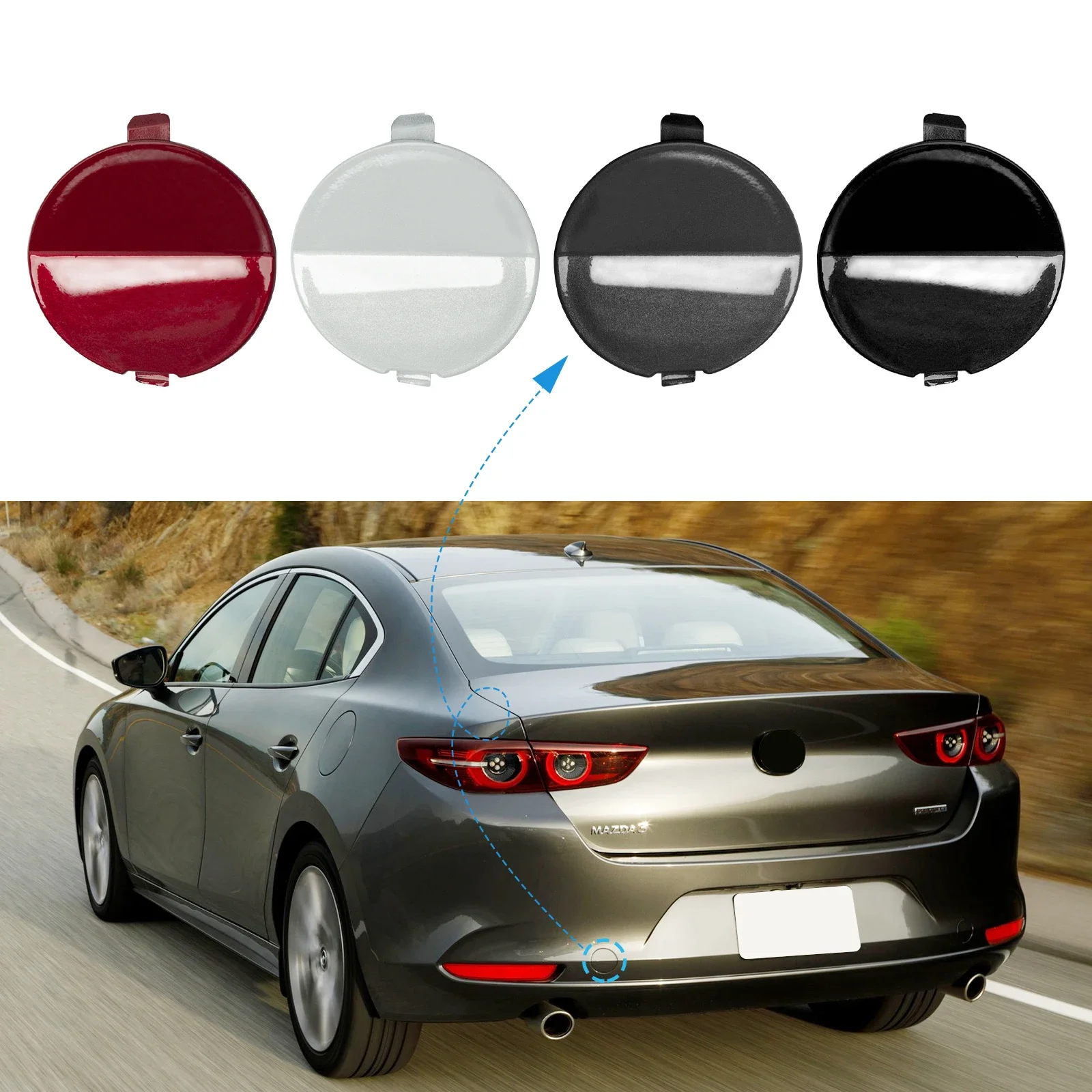 

Rear Bumper Tow Hook Cover Cap Towing Eye For Mazda 3 Axela Accessories 2019 2020 2021 Left BDTS-50-EL1-BB BDTS50EL1BB