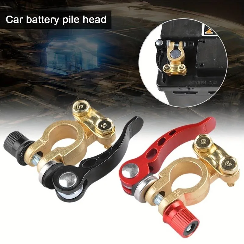 2pcs Car Battery Terminal Clamp Tin Plated Brass Battery Connector Clip Automobile Battery Pile Heads Battery Main Cable Post Te