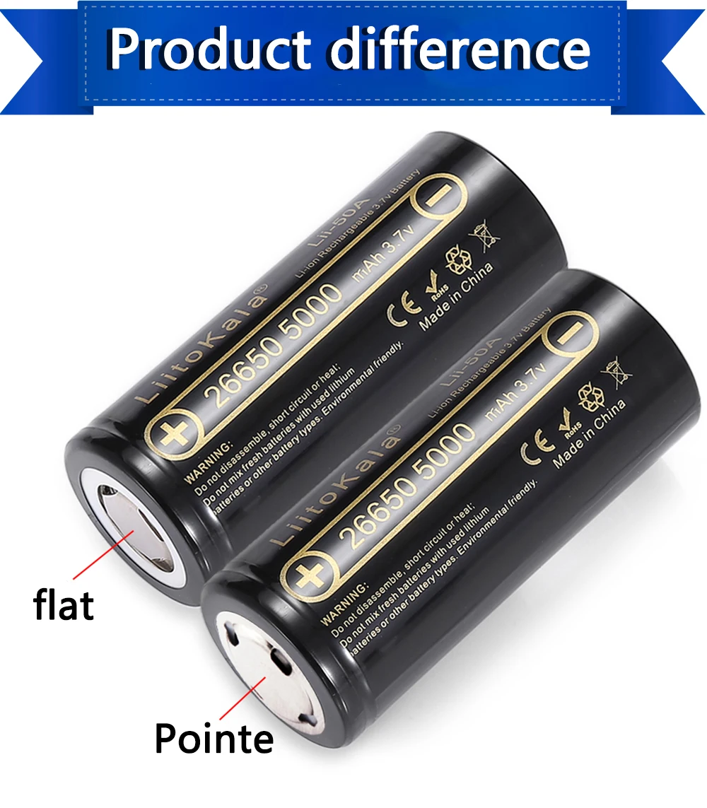 1PCS LiitoKala Lii-50A 26650 5000mAh High Capacity 26650 lithium battery for Flashlight power Bank Li-ion Rechargeable Battery