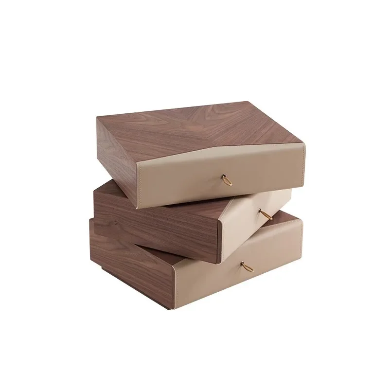 Italian minimalist all-solid wood bedside table rotating three-pump high-end light luxury