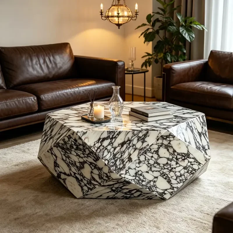 Italian Modern Light Furniture Natural Calacatta Marble Creative Irregular Shaped Coffee Table for Living Room Villa