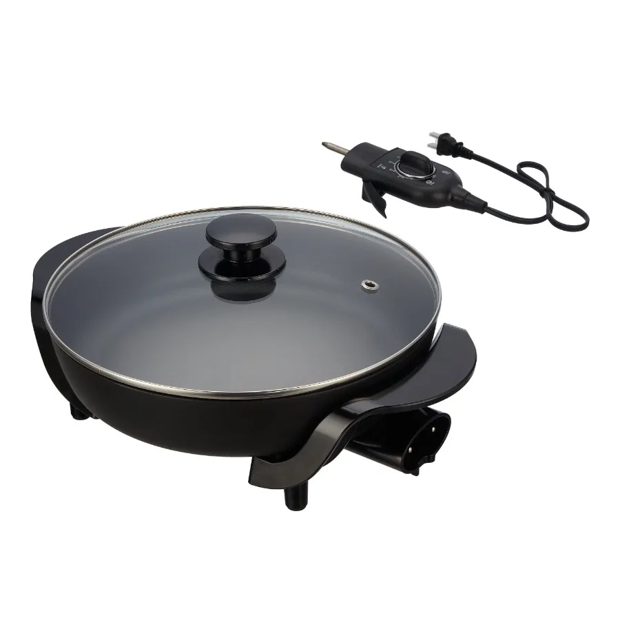 12" Round Ceramic Skillet Black Nonstick 1200W Removable Temp Control Dishwasher Safe