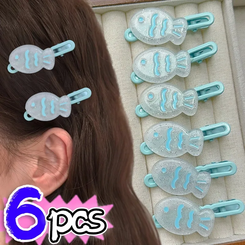 2/6Pcs Blue Small Fish Hair Clips for Women Cute Marine Animal Duckbill Bangs Side Hairpins Girls Kawaii Fashion Hair Accessory