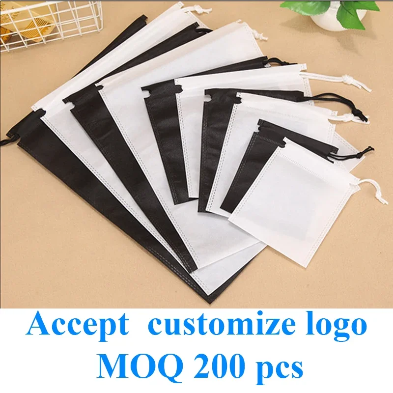 

20 Pcs Set High-Quality Non-Woven Travel Drawstring Bags White & Black Customizable Logo Shoe Storage & House Essentials