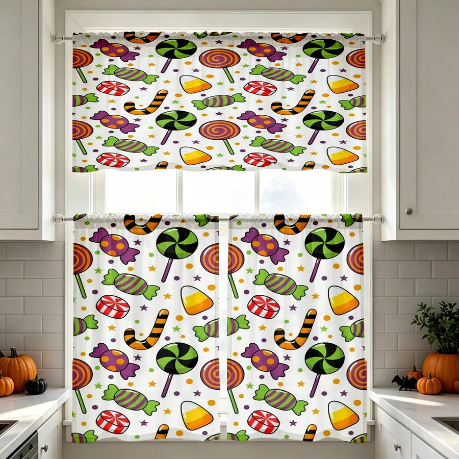 Halloween Fall Kitchen Curtains, Candy Lollipop Print, Digital Print, Kitchen Dining Room, Rod Pocket Polyester, Home Decor