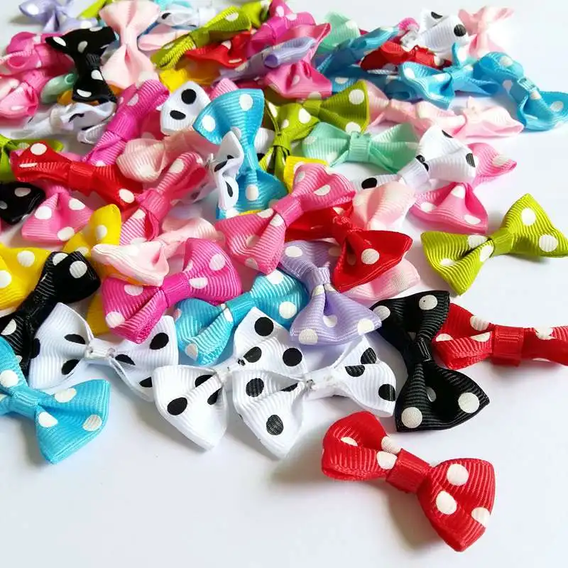 50pcs/lot Handmade Small Satin ribbon Bow Flower Tie Appliques Wedding Scrapbooking Embellishment Crafts Accessory