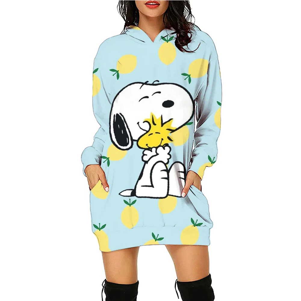 

New summer Disney print Snoopy cartoon street loose casual cute hoodie women's long-sleeved hoodie dress