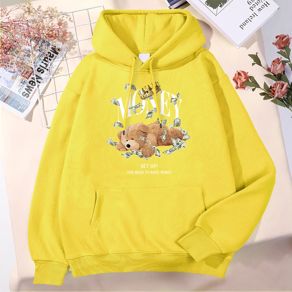 Get Up! You Need To Make Money Teddy Bear Hoodie Men'S Quality Street Hoodies Harajuku Comfortable Clothing Fashion Soft Clothes